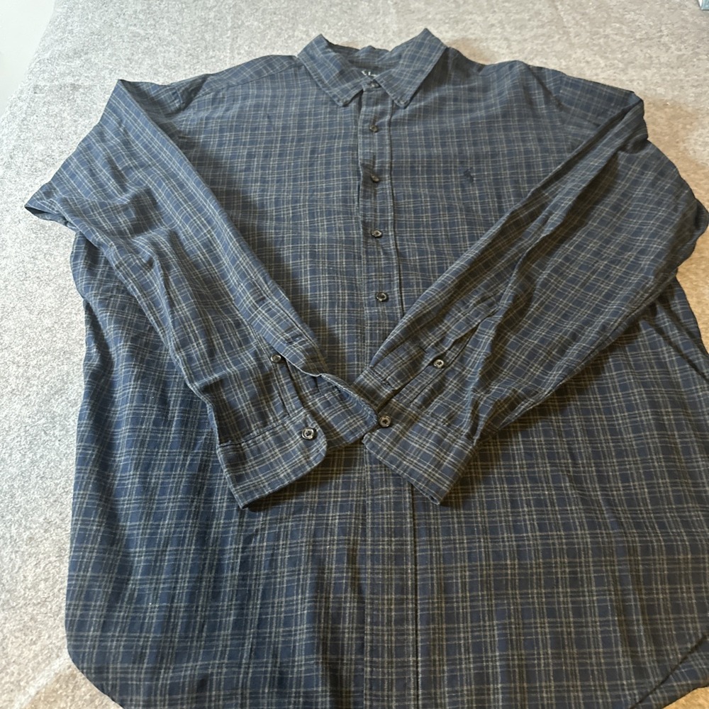 Ralph Lauren Classic Fit Mens XL Navy Plaid Long Sleeve Button Down Shirt Pony
